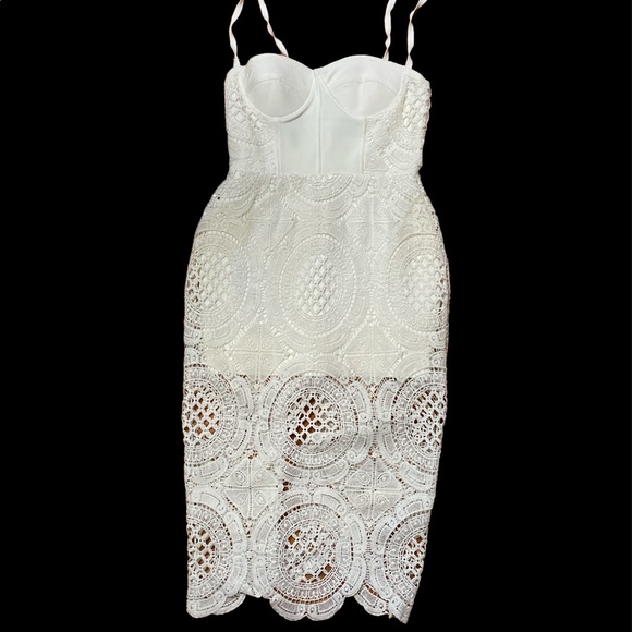crochet bandage dress Lovemystyle Crochet Panel Midi Dress In Cream-L